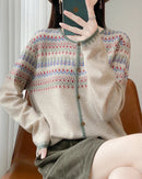 Contrast Jacquard Wool Cardigan