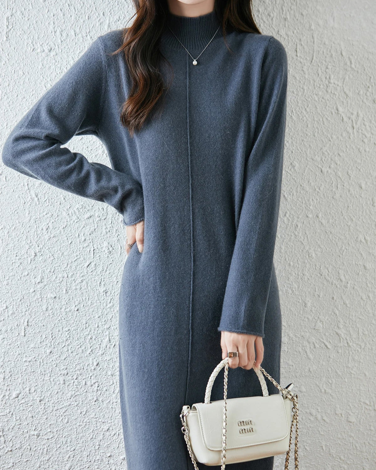 Merino Wool Turtleneck Midi Dress