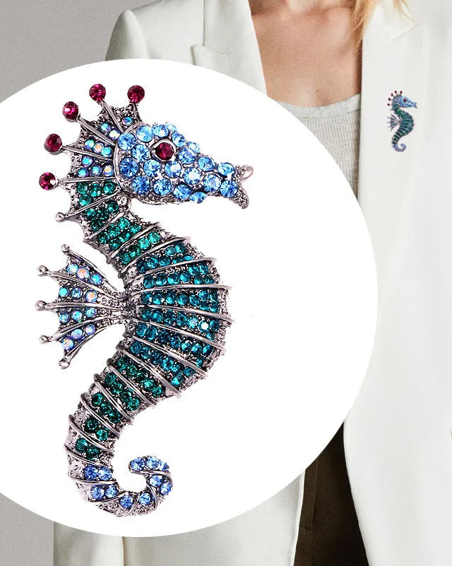 Diamond-Set Seahorse Brooch