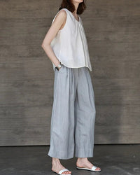 Linen Sleeveless Round Neck Loose Shirt