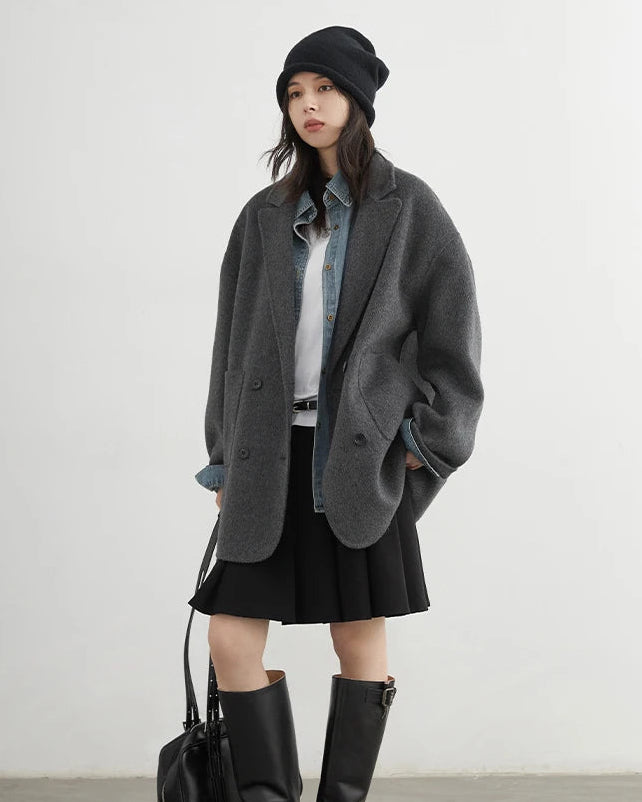 Wool-Blend Double-Breasted Midi Overcoat