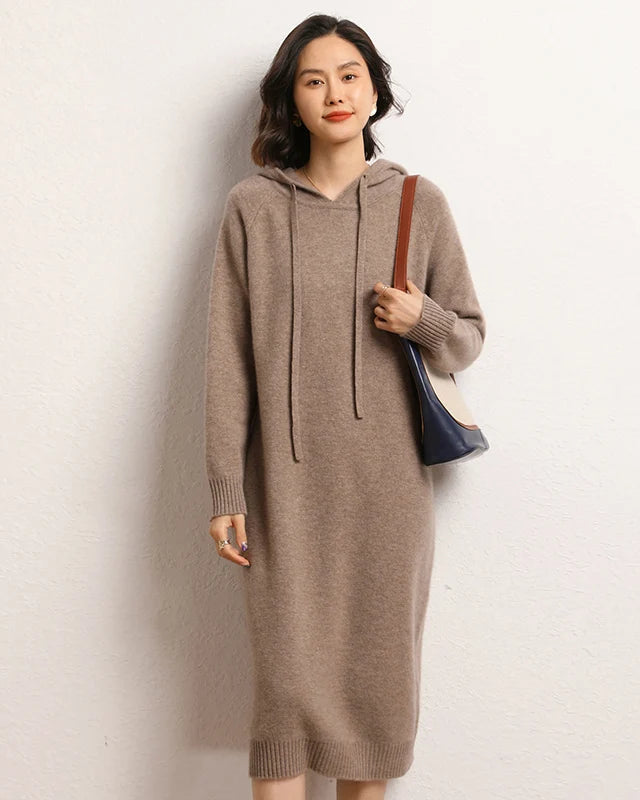 Cashmere Hooded Knit Sweater Dress