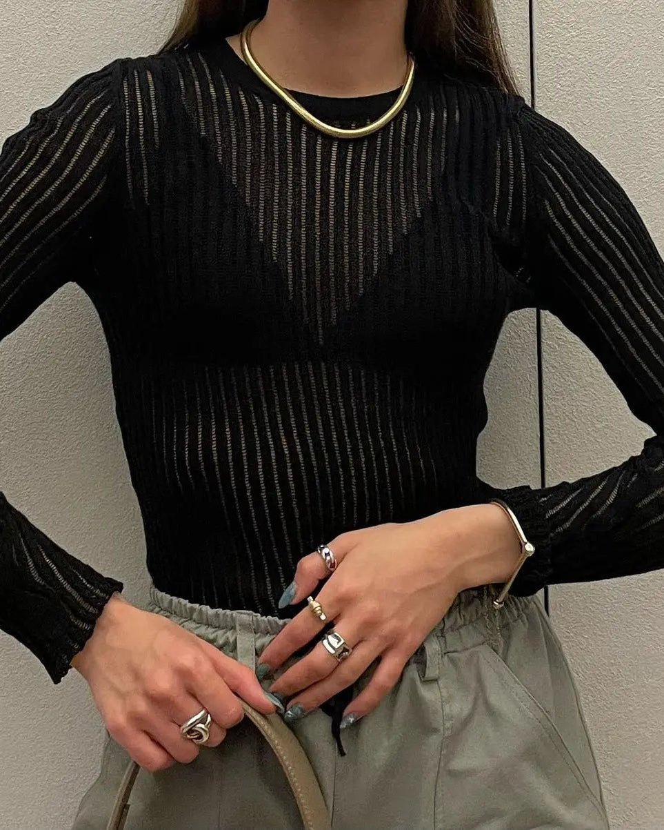 Slim See-Through Pullover Top