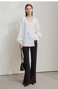 V-Neck Lyocell Loose Casual Blouse