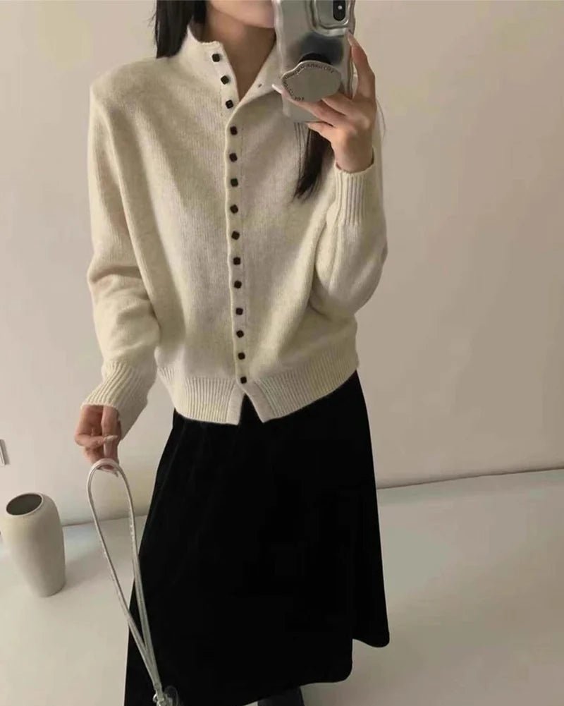 Comfortable Stand-Collar Single-Breasted Sweater
