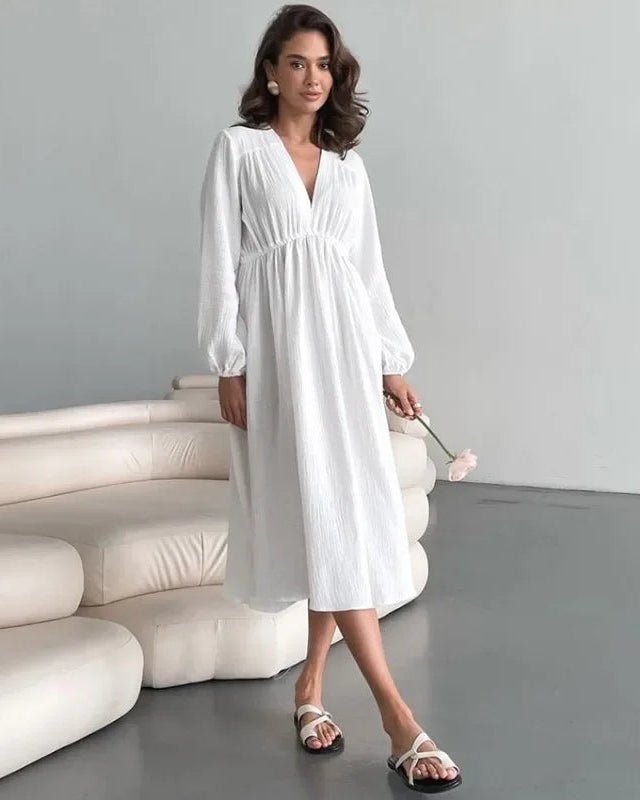 Elegant Long-Sleeved V-Neck Party Beach Dress