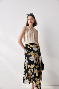 V-neck Solid Color Commuter Mulberry Silk Sleeveless Shirt