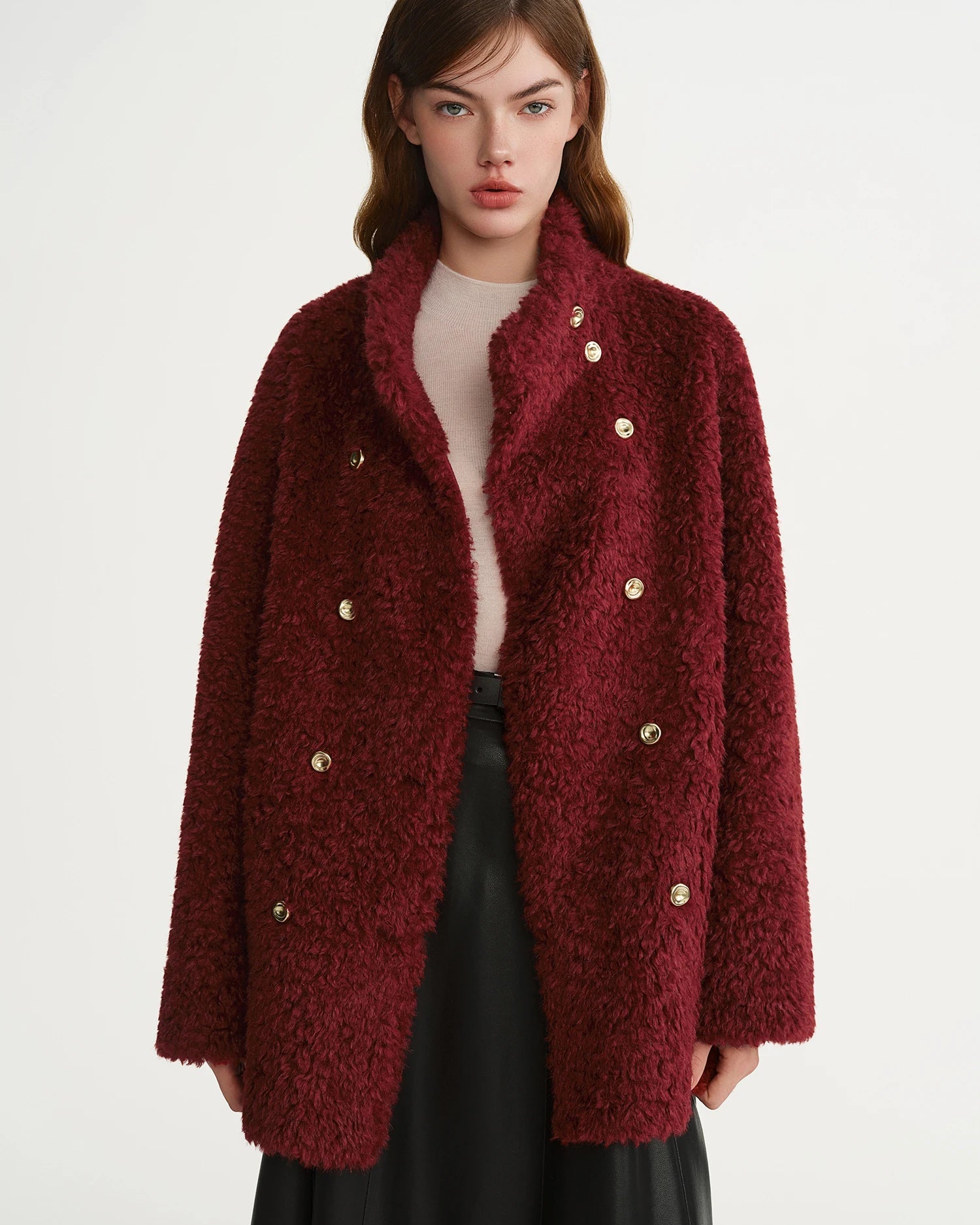 Faux Fur Solid Stand Collar Single-Breasted Loose Thick Coat