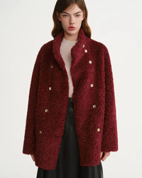 Faux Fur Solid Stand Collar Single-Breasted Loose Thick Coat