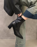 Retro-Style Pointed-Toe High-Heeled Ankle Boots