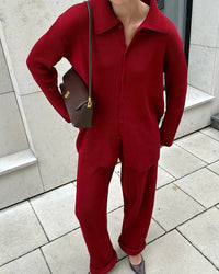 Loose Knit Cardigan & Elastic Waist Trousers Set