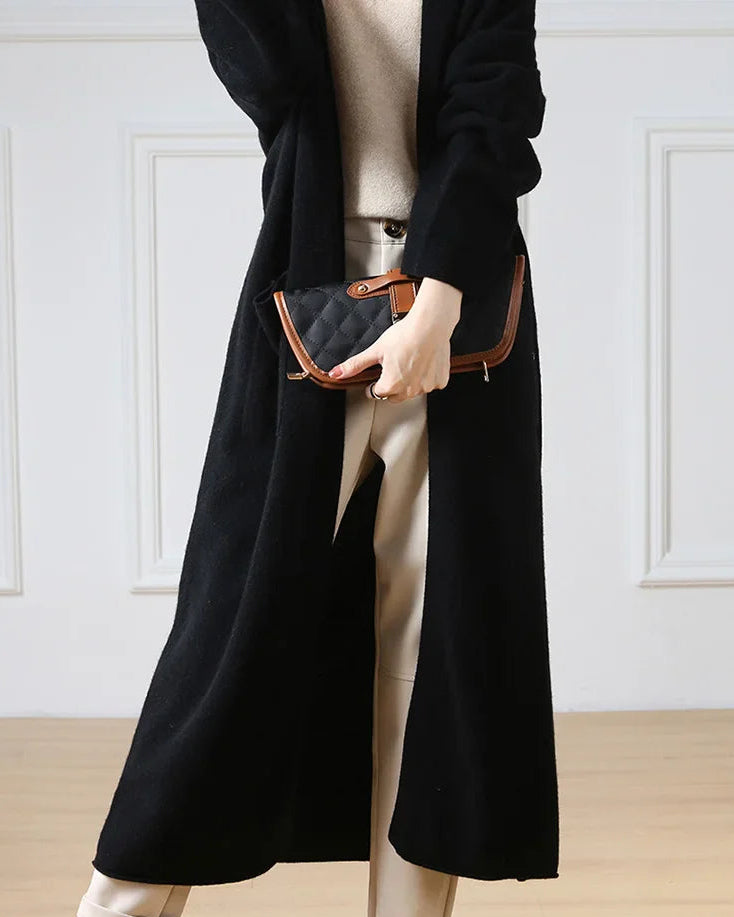 Open Front Merino Wool Long Cardigan