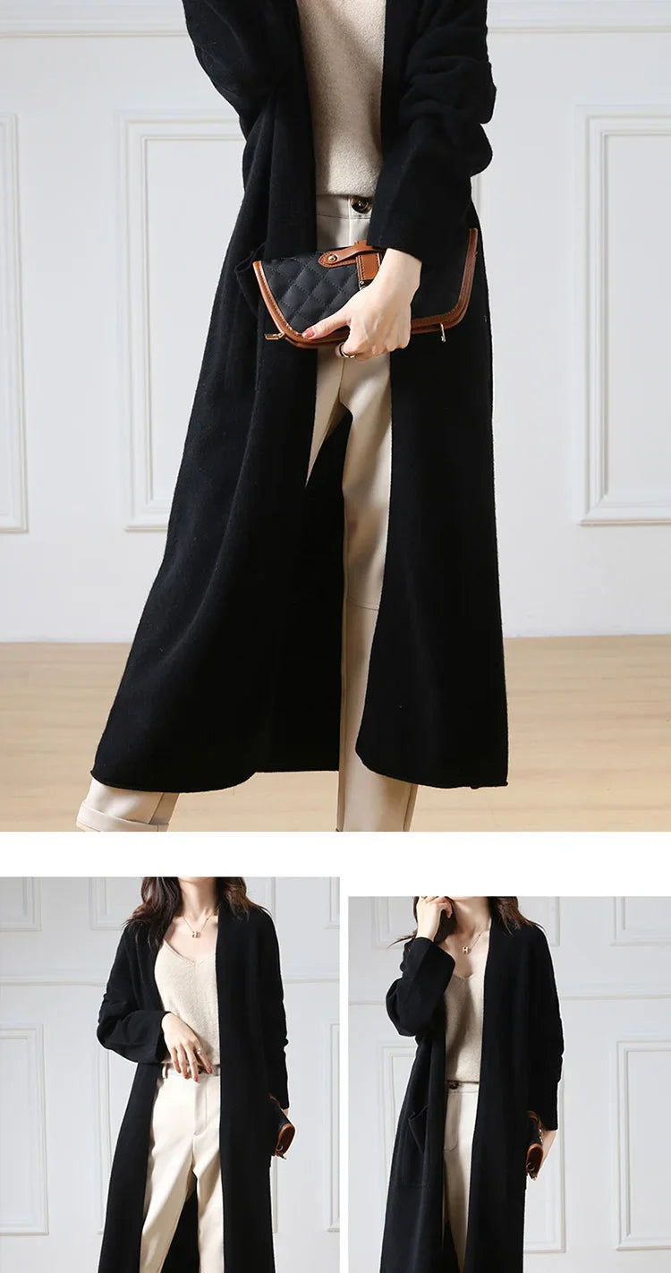 Open Front 100% Merino Wool Long Cardigan