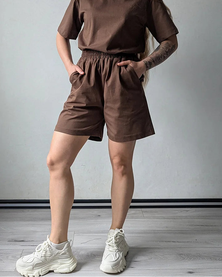 Elastic Waist Cotton Knit Shorts