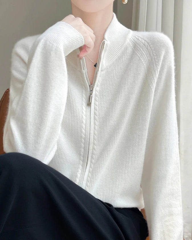 Raglan Merino Wool Zip Cardigan