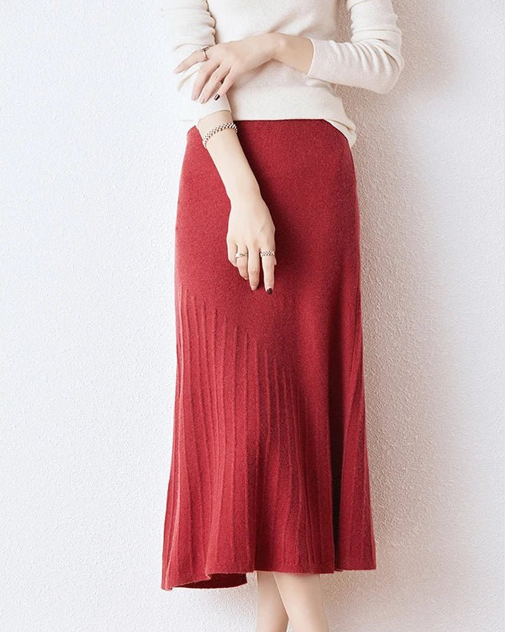 Wool Knitted High Waist A-Line Skirt