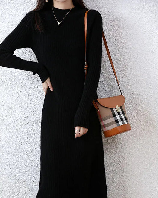Ribbed Merino Wool Midi Dress