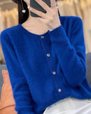 Mink Cashmere Crew Neck Cardigan Sweater