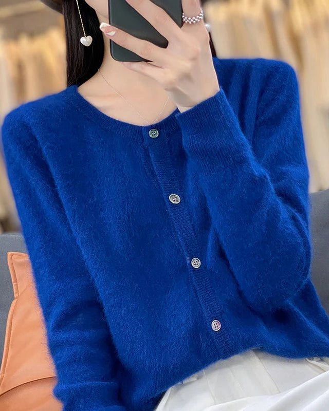 Mink Cashmere Crew Neck Cardigan Sweater