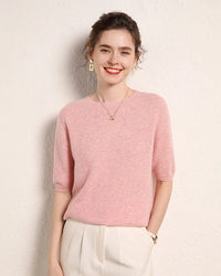 Cashmere Crewneck Half-Sleeve Top