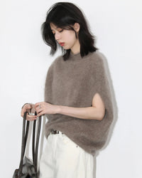 Wool Cashmere Turtleneck Sleeveless Loose Knit Sweater