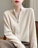 Wool Stand Collar Zip Cardigan