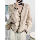 Color Block Crocheted 100% Cashmere Knit Cardigan