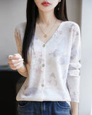 Lyocell Printed V Neck Cardigan