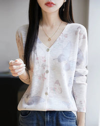 Lyocell Printed V Neck Cardigan