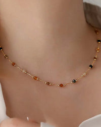 Natural Stone Beaded Stainless Steel Clavicle Necklace