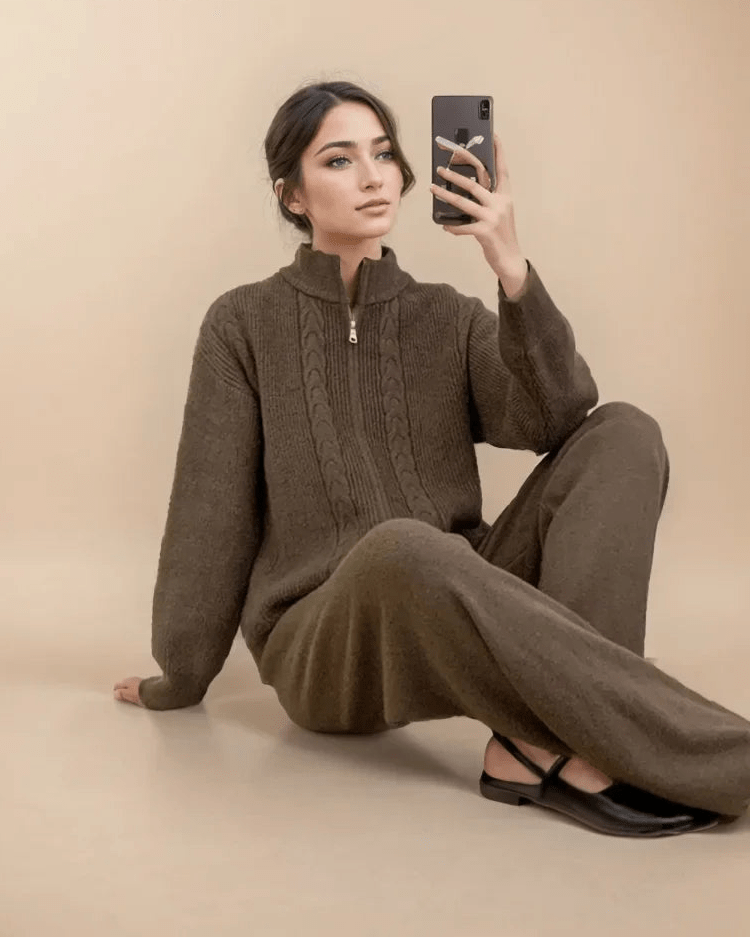 O Neck Sweater & Wide Leg Pants TrackSuit