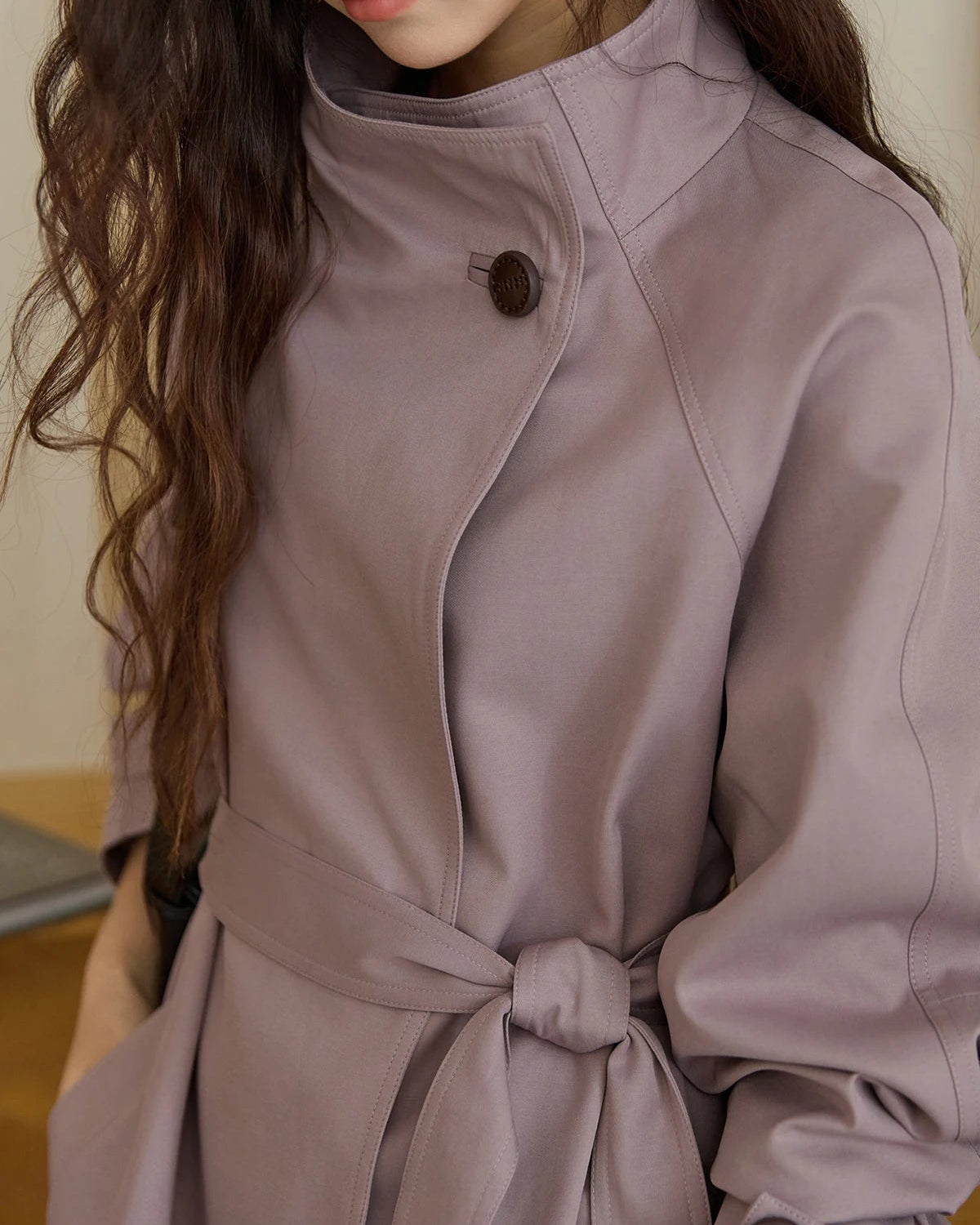 Stand-Collar Belted Trench Coat