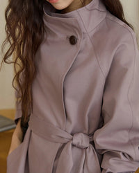 Stand-Collar Belted Trench Coat