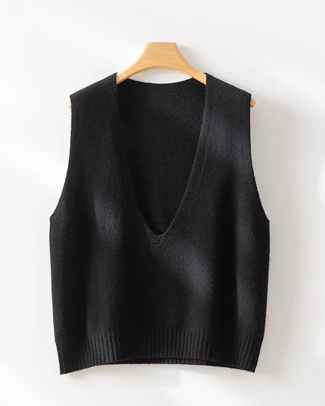 Wool Knit Sleeveless V-Neck Vest