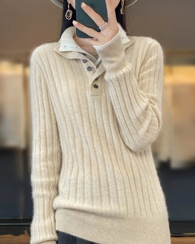 Wool Turn-Down Collar Pullover Sweater
