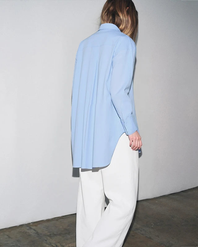 Simple Commuter Lapel Drop Shoulder Sleeve Shirt