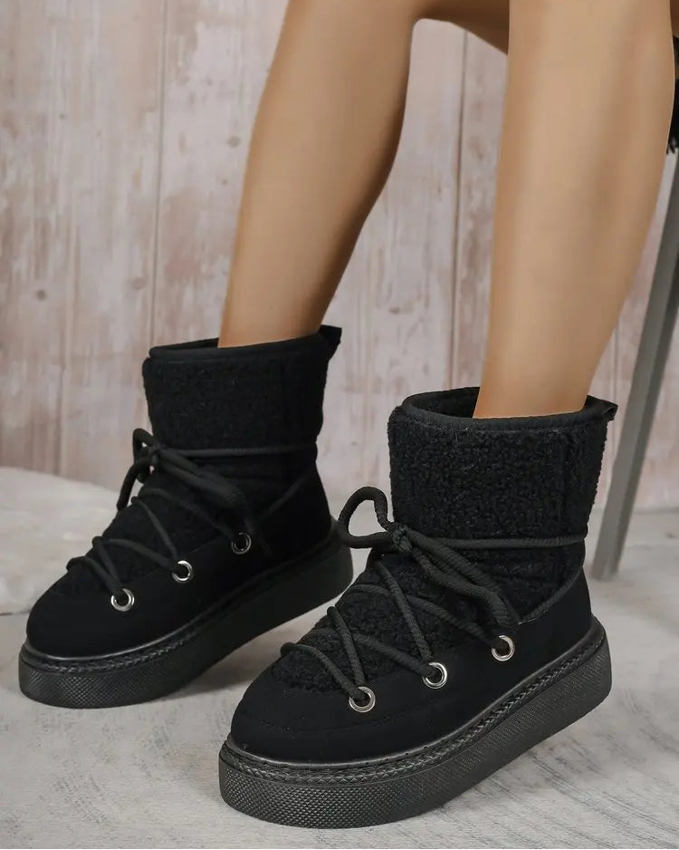 Lace-Up Flannel Mid-Calf Snow Boots