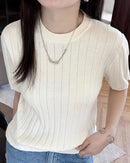 Ribbed Cotton Knit Short Sleeve Tee