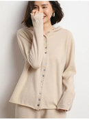 Cashmere Knitted Hooded Cardigan