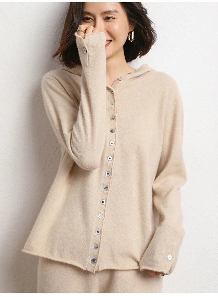 Cashmere Knitted Hooded Cardigan
