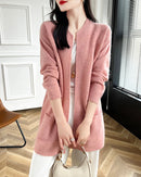 Merino Wool Dot Long Open-Front Cardigan