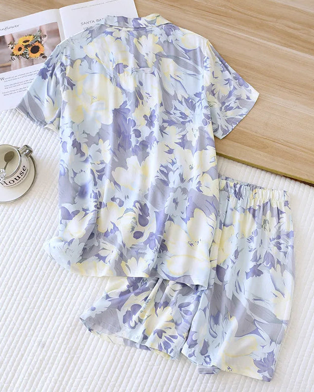 Floral Viscose Pajama Short Set