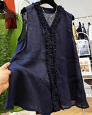 Ruffle Trim V-Neck Woven Blouse