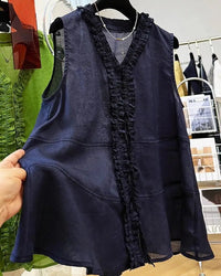 Ruffle Trim V-Neck Woven Blouse
