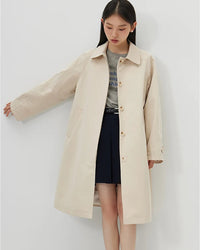 Solid Lapel A-Line Mid-Length Trench Coat