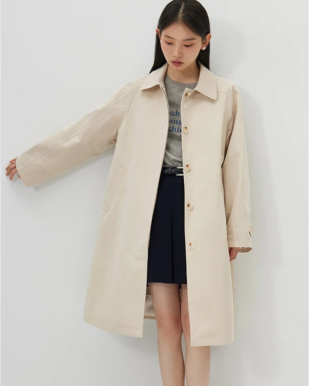 Solid Lapel A-Line Mid-Length Trench Coat
