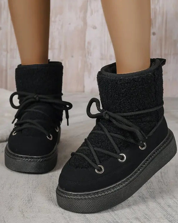 Lace-Up Flannel Mid-Calf Snow Boots