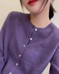 Pure Wool Round-Neck Slim Cardigan