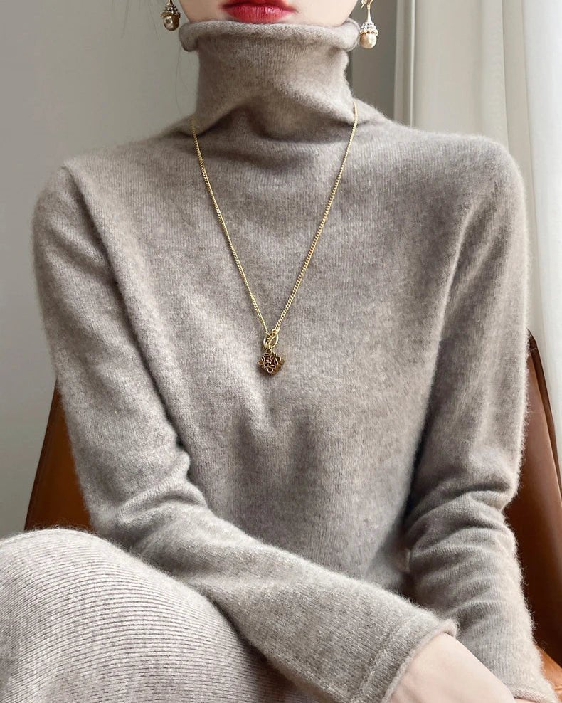 High-Neck Knitted Wool Pullover