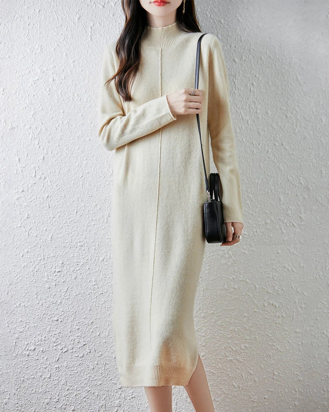 Merino Wool Turtleneck Midi Dress